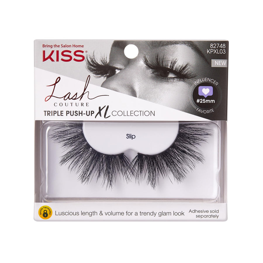 Lash Couture Triple Push Up XL Collection, 3D Volume False Eyelashes in Extra Long Length with Triple Design Technology, Cruelty-Free, Contact Lens Friendly, and Reusable, Style Slip, 1 Pair