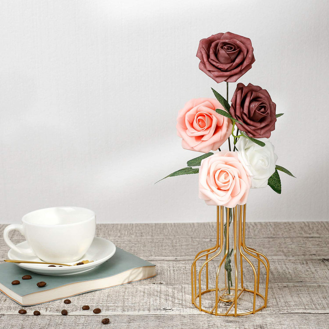 LIVILAN Purple Roses Artificial Flowers White Fake Rose