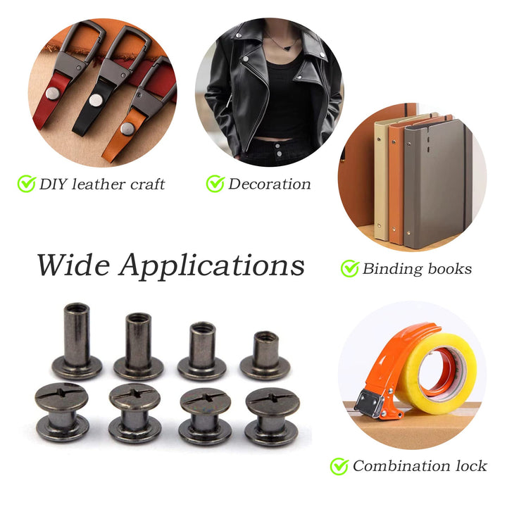 Alloypro 100 Pcs Black Metal Chicago Binding Screws Assorted Kit Nail Rivet Chicago Button DIY Leather Decoration Bookbinding Round Flat Head Stud Screw M5x6mm