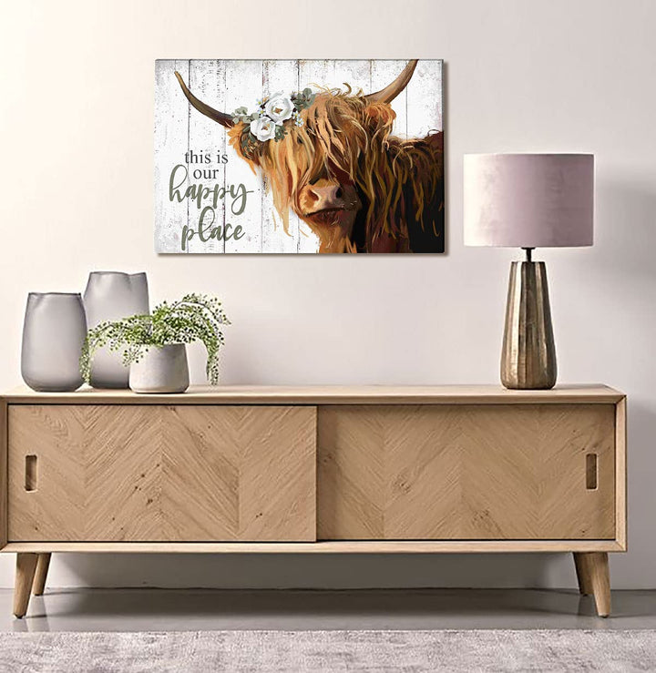 Highland Cow Wall Art - This Is Our Happy Place Inspira