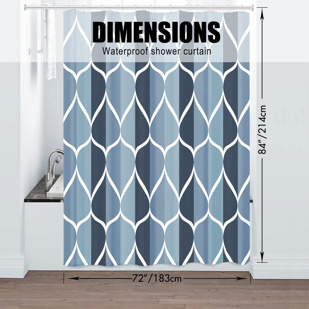 Aegean Blue Fabric Bath Shower Curtain,Waterproof Design and Polyester,Quick-Drying,Heavy Weight,Extra Long Cloth Shower Curtain Set for Bathroom W 72 x H 84,Machine Washable with 12 Hooks