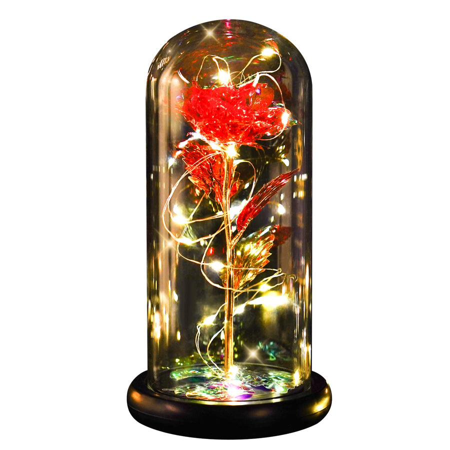 Christmas Galaxy Rose Gifts for Her, Glass Flower Gifts for Women, Mom & Friends, Enchanted Rose in Glass Dome, Preserved Flowers with LED Lights for Xmas, Birthday, Anniversary, Valentines