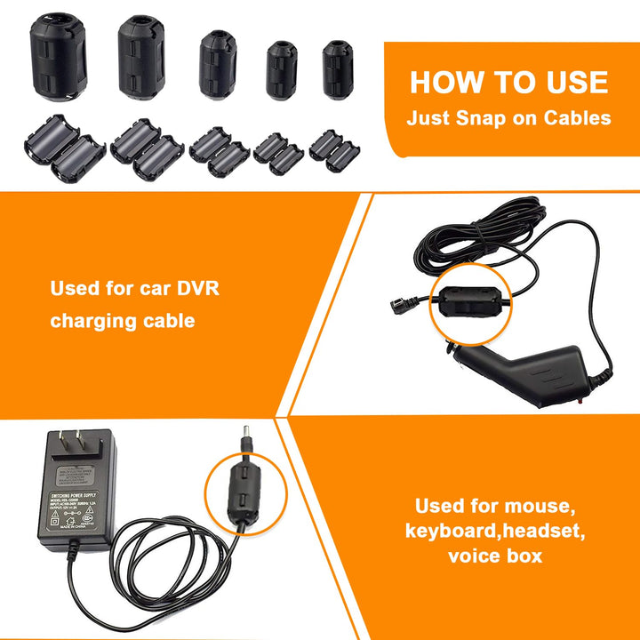 5 Values 28 Pcs Black Clip-on Ferrite Ring Core RFI EMI Noise Suppressor Cable Clip for 3.5mm 5mm 7mm 9mm 13mm Diameter Cable
