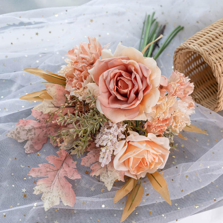 Artificial Fake Flowers Plants Silk Flower Arrangements Wedding Bouquets Decorations Plastic Floral Table Centerpieces for Home Kitchen Garden Party Décor (Autumn Blush)
