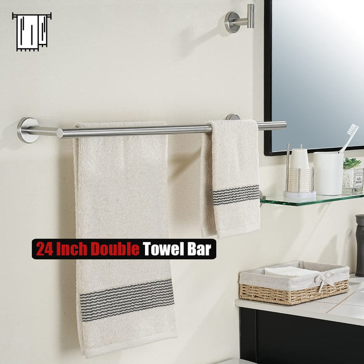 Double Towel Bar, 24 Inch 304 Stainless Steel Thicken 0.8mm Bath Towel Rack for Bathroom, Towel Holder Brushed Wall Mount, Total Length 27.16 Inch, TB100L24-BN