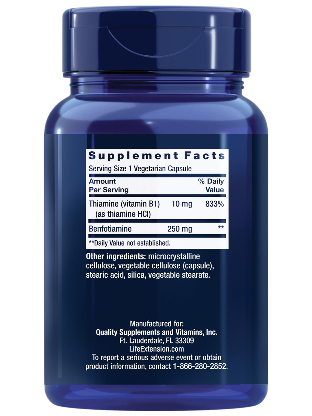 Mega Benfotiamine, 250 mg, a Fat-Soluble Form of thiamine, Healthy Metabolism, Ultra-bioavailable Vitamin B1, high Potency, Gluten-Free, Non-GMO, Vegetarian, 120 Capsules