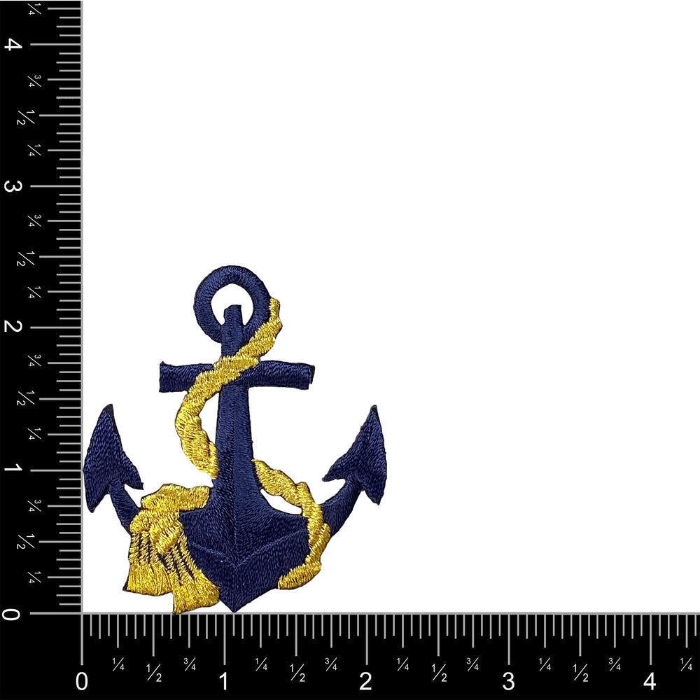 Anchor, Nautical, Seafaring, Embroidered, Iron on Patch (Navy Anchor, Gold Rope)