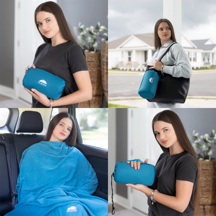 Ultra Compact Travel Blanket in Portable Case Premium Soft Large Airplane Blanket Flight Essentials for Car Plane Train Hotel Layover Peacock Teal C004