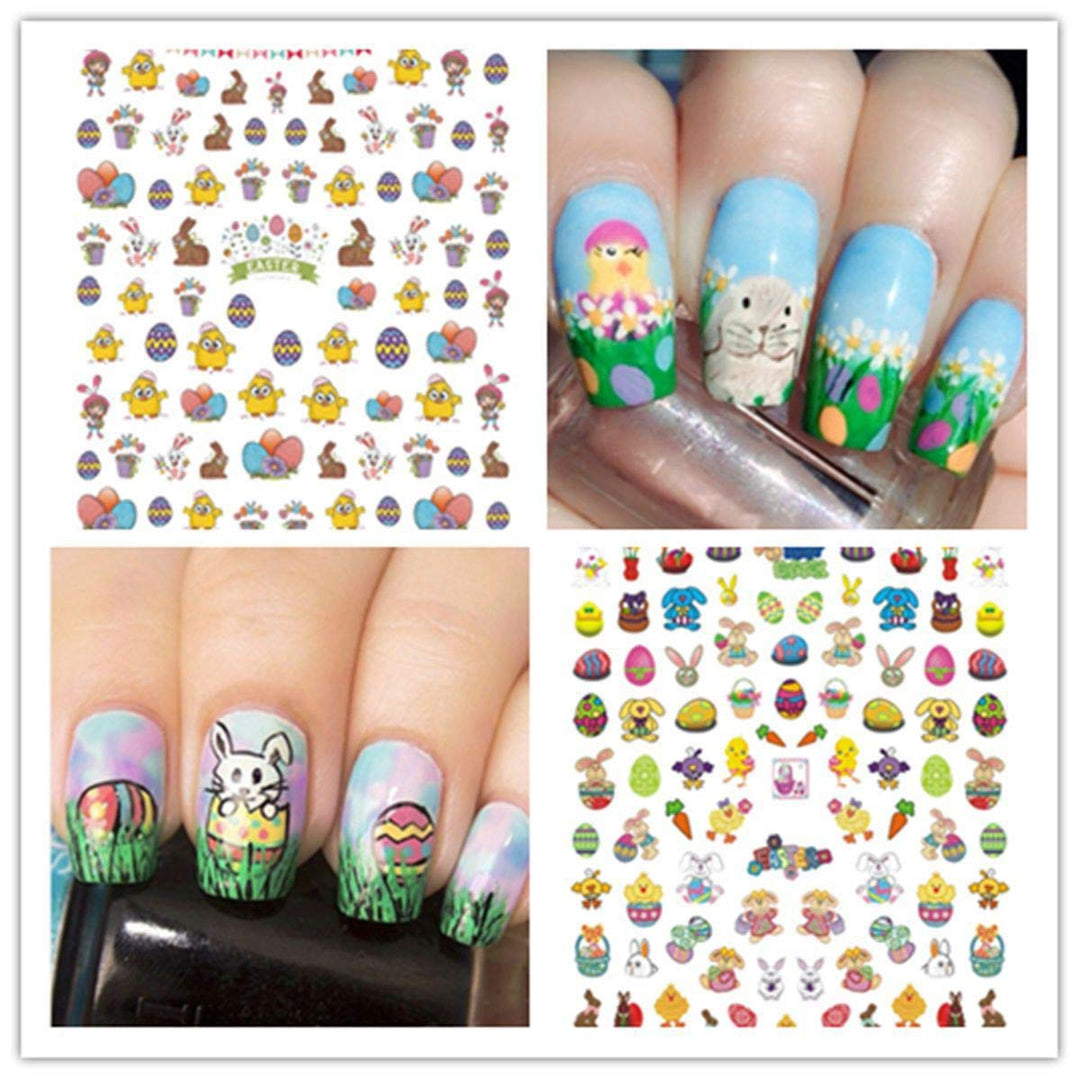 3D Easter Nail Art Stickers Bunny Nail Decals Nail Supplies Cute Rabbits Hare Easter Egg Chick Flowers Design Self Adhesive Nail Stickers for Acrylic Nail Decorations Easter Party Favors 10 Sheets
