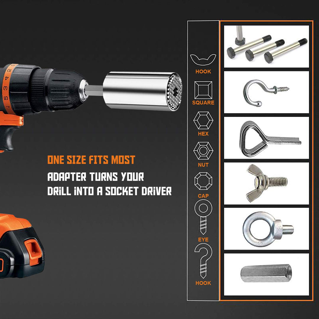Universal Socket Wrench Grip Tools 1/4-3/4 (7-19mm) Ratchet Multi-function Adapter Set with Power Drill Adapter - Cool Gadgets for Men, DIY Handyman, Father/Dad, Husband, Boyfriend, Him