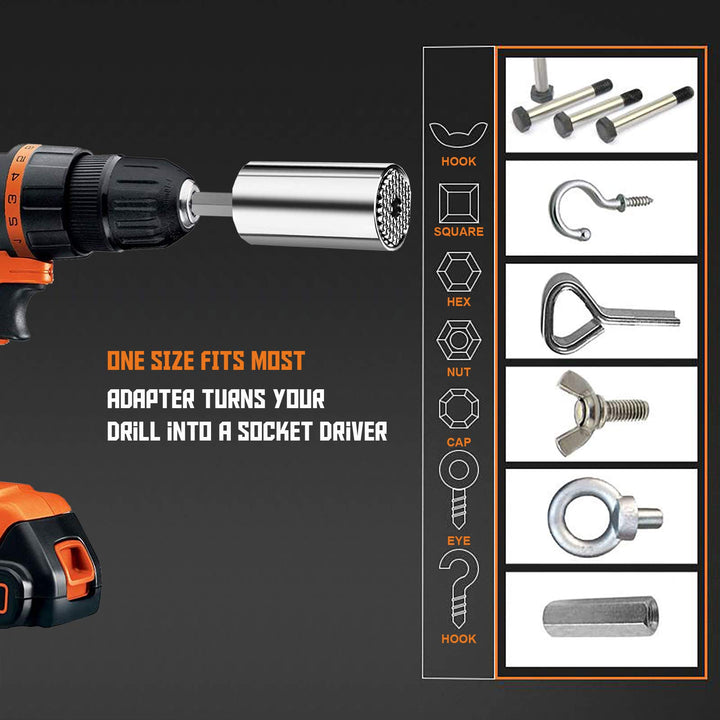 Universal Socket Wrench Grip Tools 1/4-3/4 (7-19mm) Ratchet Multi-function Adapter Set with Power Drill Adapter - Cool Gadgets for Men, DIY Handyman, Father/Dad, Husband, Boyfriend, Him