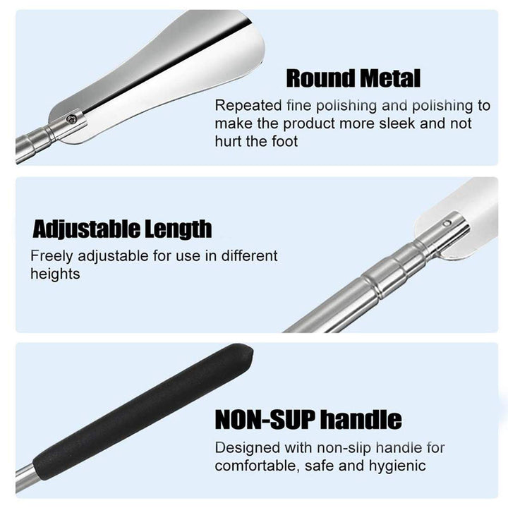 Stainless Steel Non Slip Handle Rustproof Durable for Elders Spoon Practical Shoe Horn Pull Accessories Lifter Adjustable Length 10 to 29