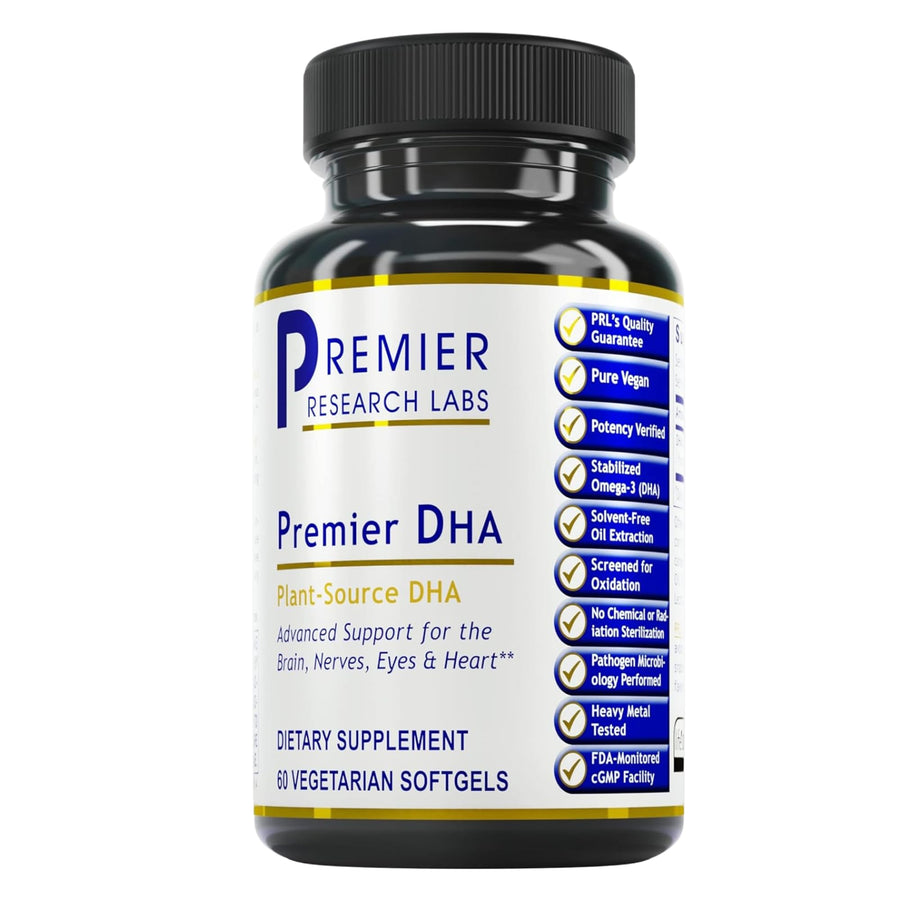 Premier DHA, 60 Softgels, Vegan Product - Plant-Source DHA for Premier Support for The Brain, Nerves, Eyes and Heart