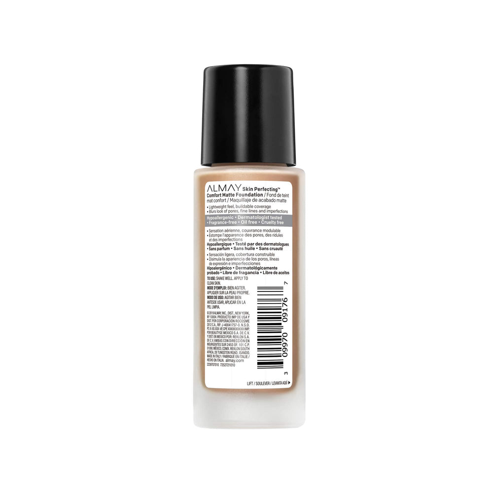 Skin Perfecting Comfort Matte Foundation, Hypoallergenic, Cruelty Free, -Fragrance Free, Dermatologist Tested Liquid Makeup, Neutral Toasted Almond, 1 Fluid Ounce