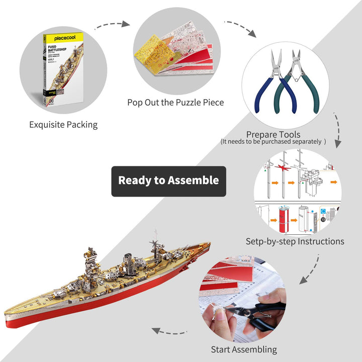 3D Metal Puzzle Warship Model Kits, Fuso Battleship Military Watercraft Model Building Kits for Adults, DIY 3D Brain Teaser Puzzle Toys for Famliy Time, Great Gift-330 Pcs