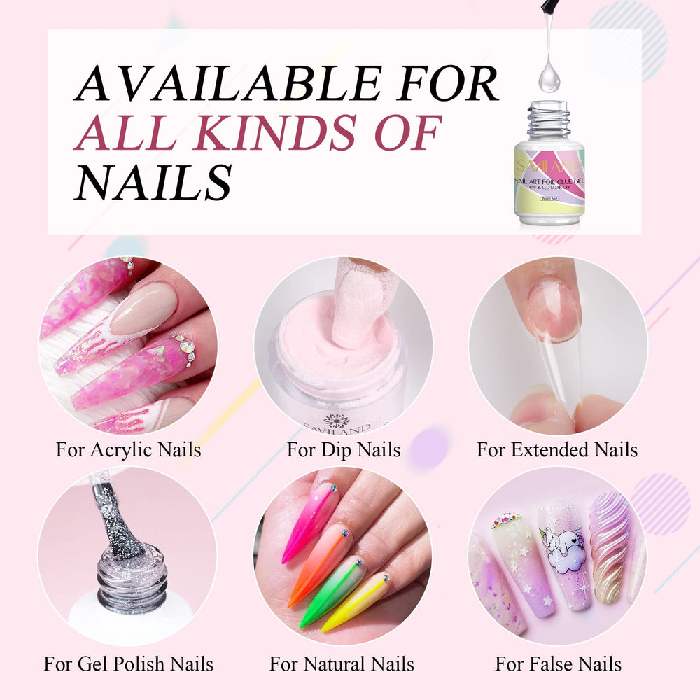 Saviland Nail Foil Glue - 15ml Nail Foil for Foil Transfer Gel, Nail Foil Sheets on Gel Nail Polish, Acrylic Nail Kit, Glue Transfer Soak-Off U V LED Gel for Home DIY Manicure Decoration or Nail Salon