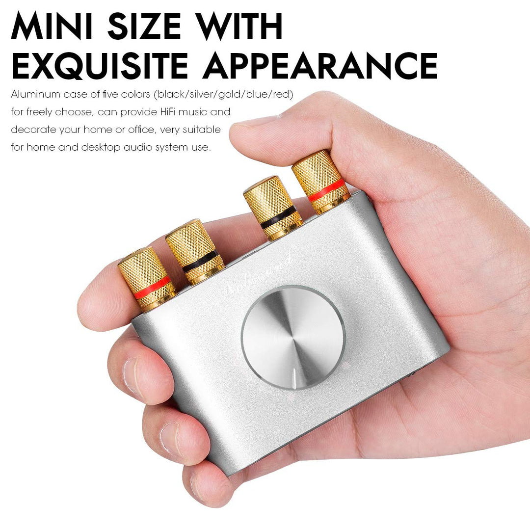 Nobsound Mini Bluetooth 5.0 Power Amplifier, Stereo Hi-Fi Digital Amp 2.0 Channel 50W×2 with AUX/USB/Bluetooth Input, Wireless Audio Receiver, PC Sound Card with Power Supply (Silver)