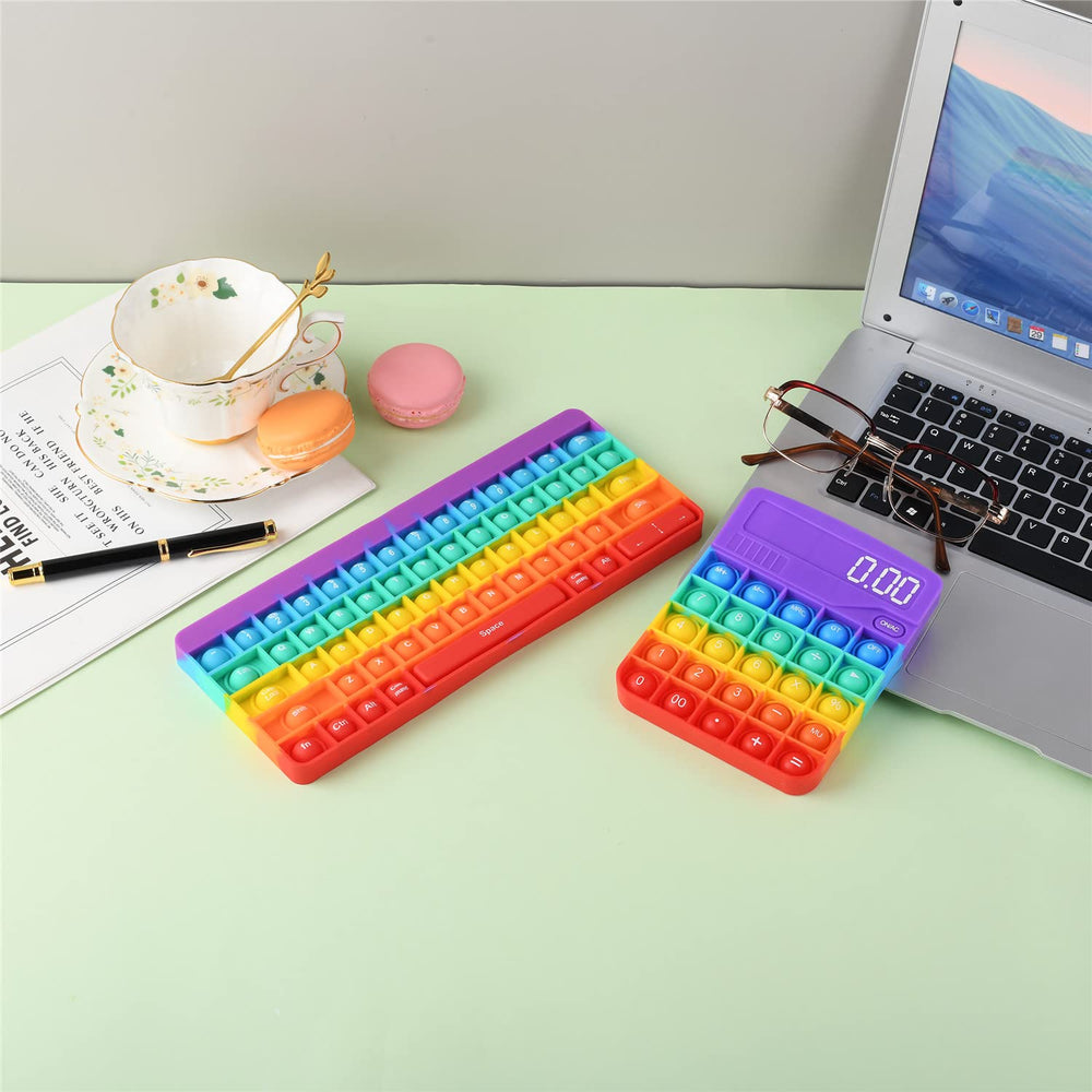 2 Packs Pop Sensory Fidget Toys, Push Bubble Fidget Sensory Toys, Calculator Keyboard Pop Bubble Fidget Toys, Silicone Pressure Relieving Toys, Squeeze Sensory Toys, Rainbow Color