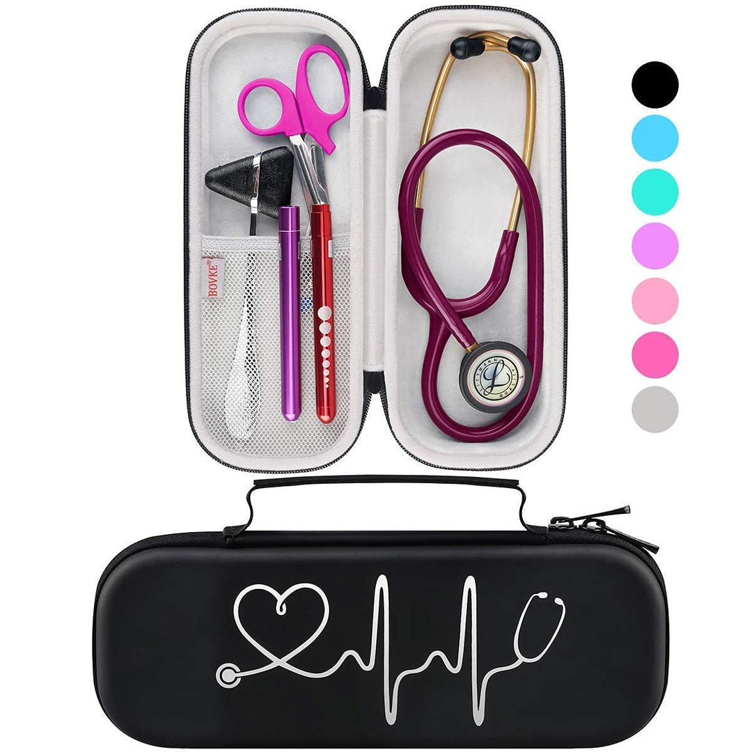 Stethoscope Case for 3M Littmann Classic III, Lightweight II S.E, MDF Acoustica Deluxe Stethoscopes - Extra Room for Medical Bandage Scissors EMT Trauma Shear and LED Penlights, Black
