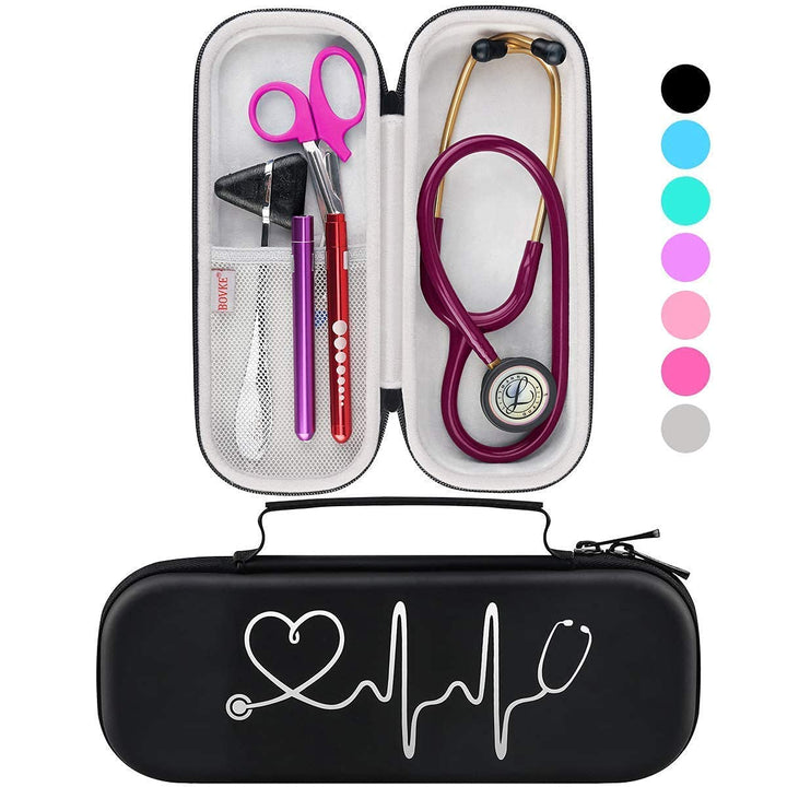 Stethoscope Case for 3M Littmann Classic III, Lightweight II S.E, MDF Acoustica Deluxe Stethoscopes - Extra Room for Medical Bandage Scissors EMT Trauma Shear and LED Penlights, Black