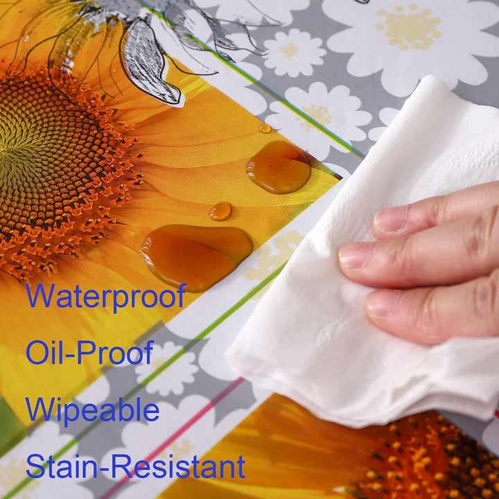Round Vinyl Fitted Tablecloth with Flannel Backing Elastic Edge Design Table Cover Waterproof Oil-Proof PVC Table Cloth Stain-Resistant Wipeable for Round Table