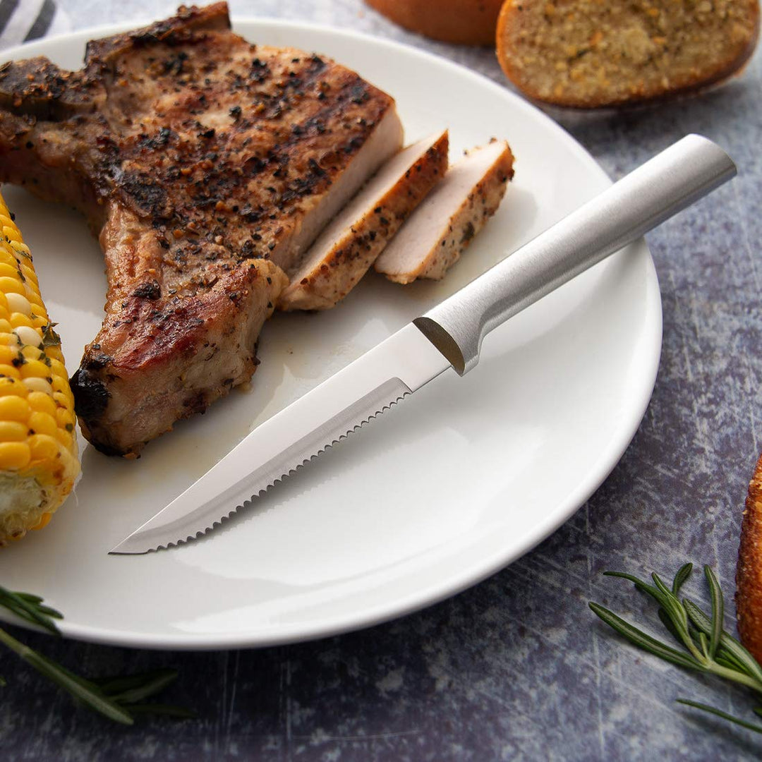 Rada Cutlery Serrated Steak Knife Set - Stainless Steel Knives with Aluminum Handles, Set of 6