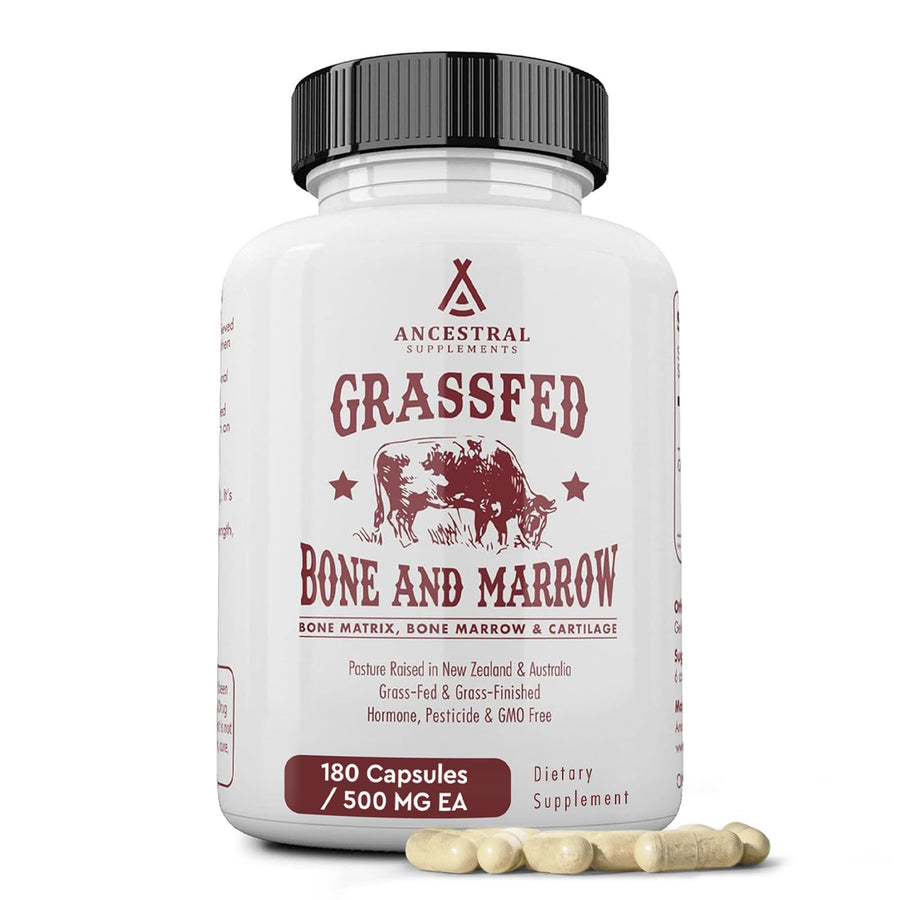 Grass Fed Beef Bone and Marrow Supplement, 3000mg, Skin, Oral Health, and Joint Support Supplement, Promotes Whole-Body Wellness, Non GMO Whole Bone Extract, 180 Capsules