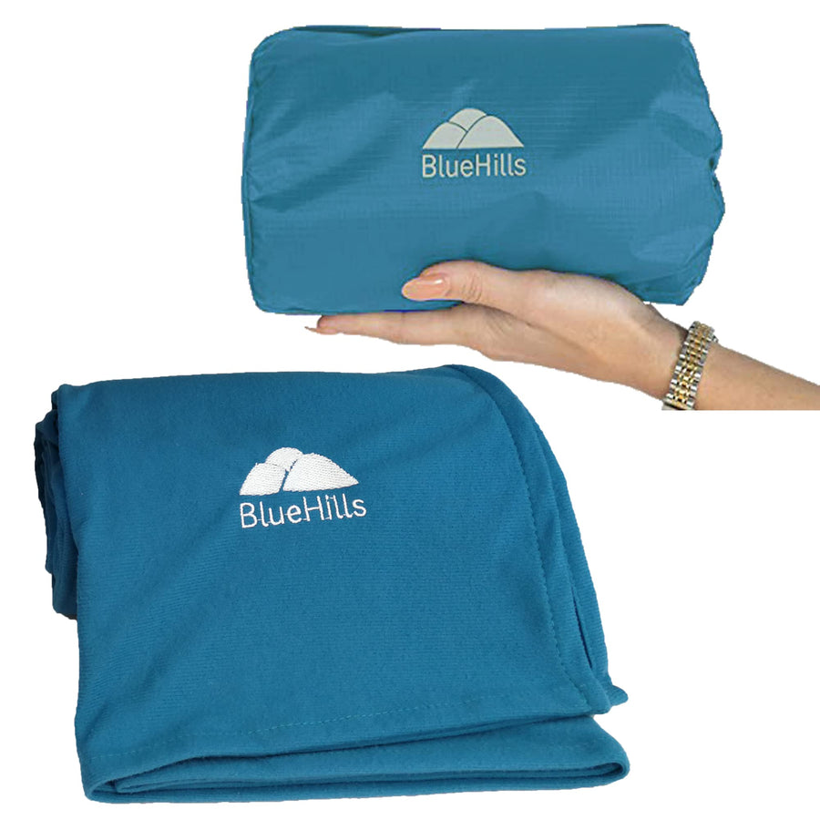Ultra Compact Travel Blanket in Portable Case Premium Soft Large Airplane Blanket Flight Essentials for Car Plane Train Hotel Layover Peacock Teal C004