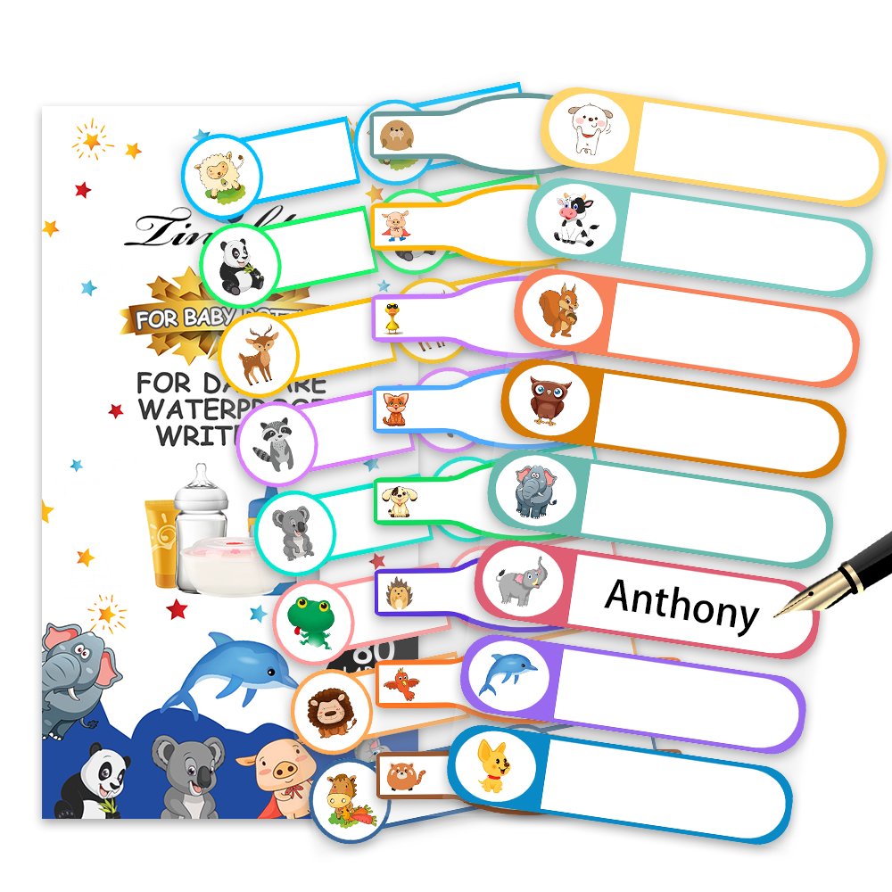 Baby Bottle Labels for Daycare, Tinabless Self-Laminating, Waterproof Write-On Name Stickers for School, Travel (Pack of 80)