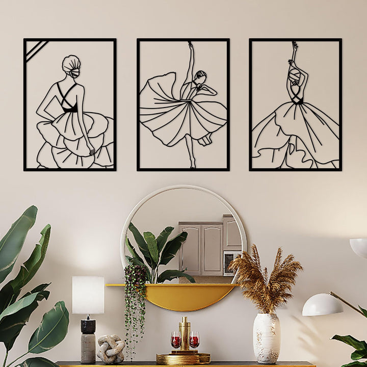 3 Pieces Metal Modern Minimalist Woman Wall Decor Abstract Line Drawing Female Dancers Simple Line Wall Art Home Decor for Bedroom Bathroom Living Room Dance Room (Gold)