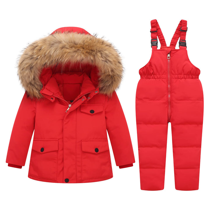 2-piece Baby Ski-suits Winter Snowsuit with Removable Fleece Hood Nylon Outfit Down Suit for 4-5 Years