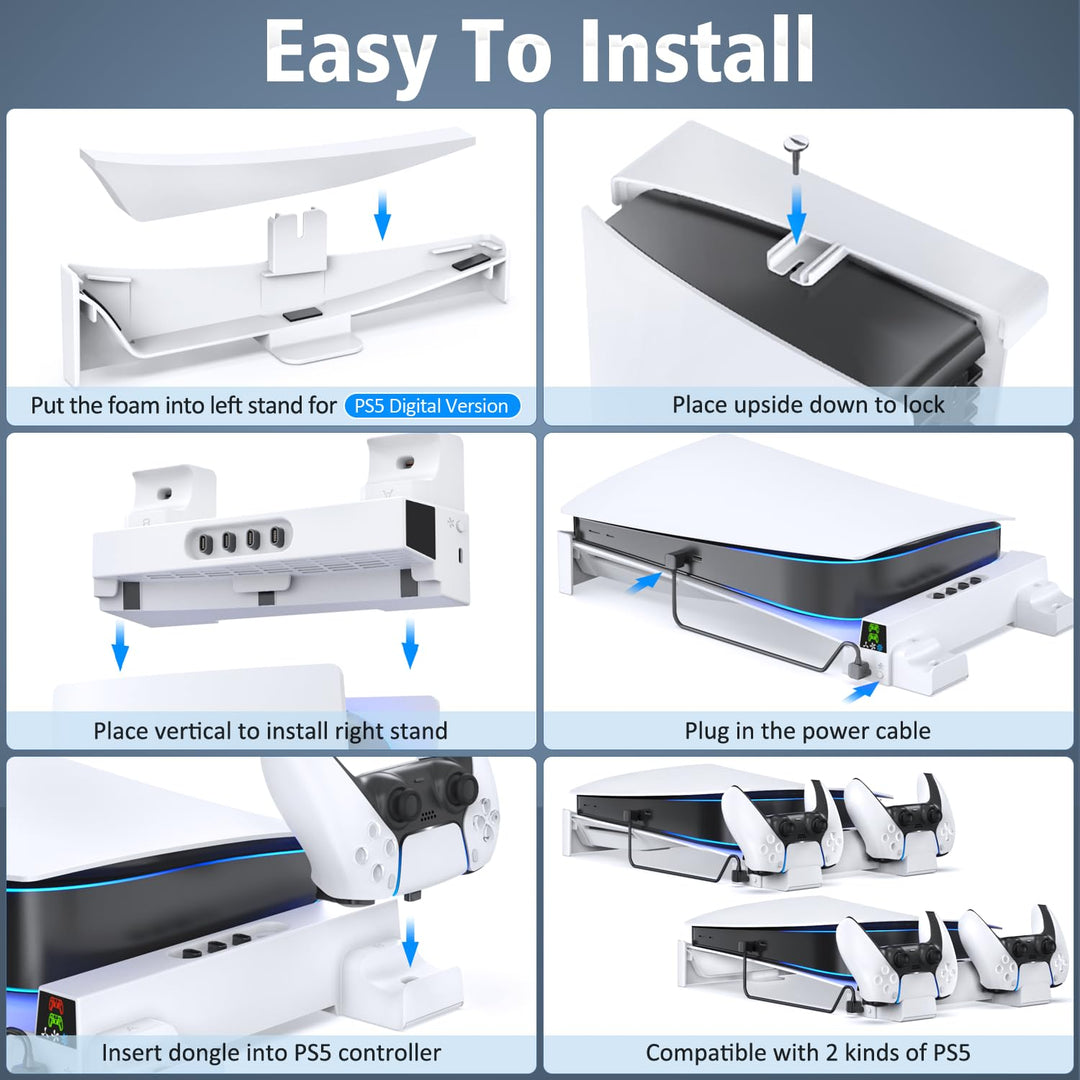 OIVO PS5 Horizontal Stand and Cooling Station with 3-Le