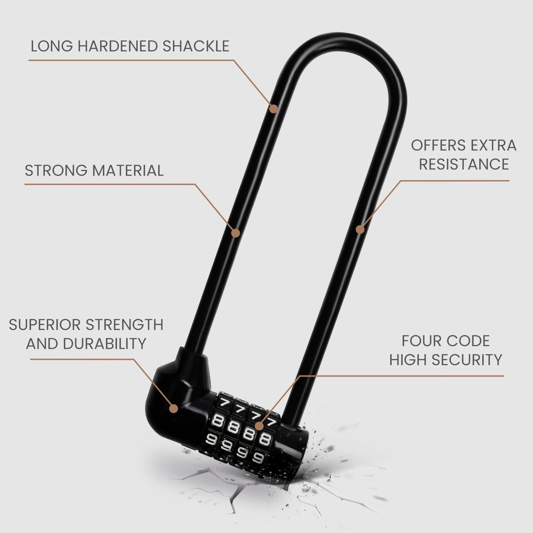 4 Digit Combination Padlock - 16cm/6 inch with Long Shackle - Heavy Duty Outdoor Waterproof Lock with Resettable Code - Pad Lock for Bicycles, Gates, Mountain Bike, Gym, School, Shed &amp; Lockers