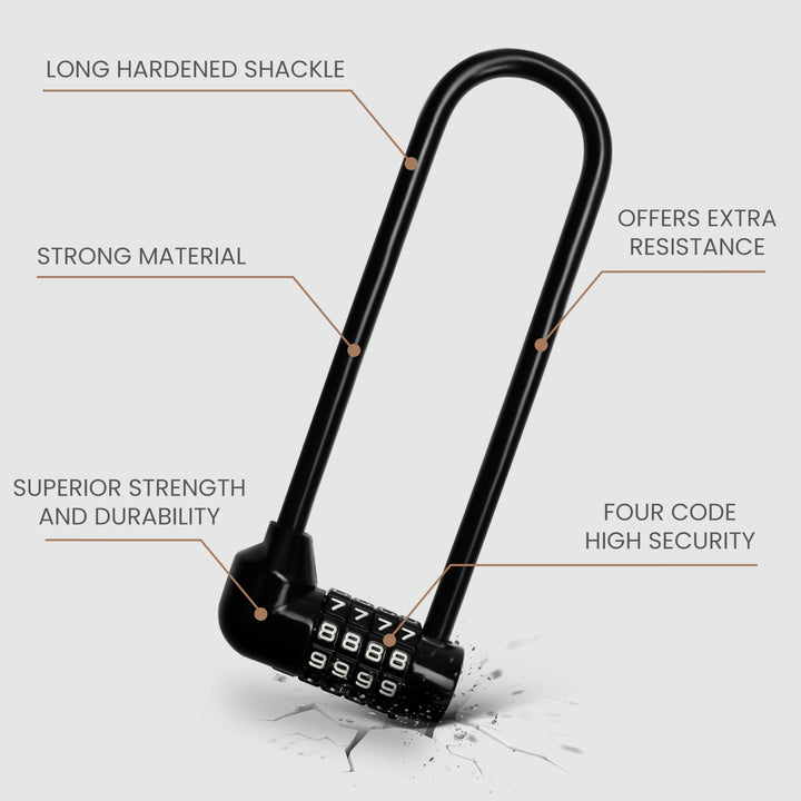 4 Digit Combination Padlock - 16cm/6 inch with Long Shackle - Heavy Duty Outdoor Waterproof Lock with Resettable Code - Pad Lock for Bicycles, Gates, Mountain Bike, Gym, School, Shed &amp; Lockers