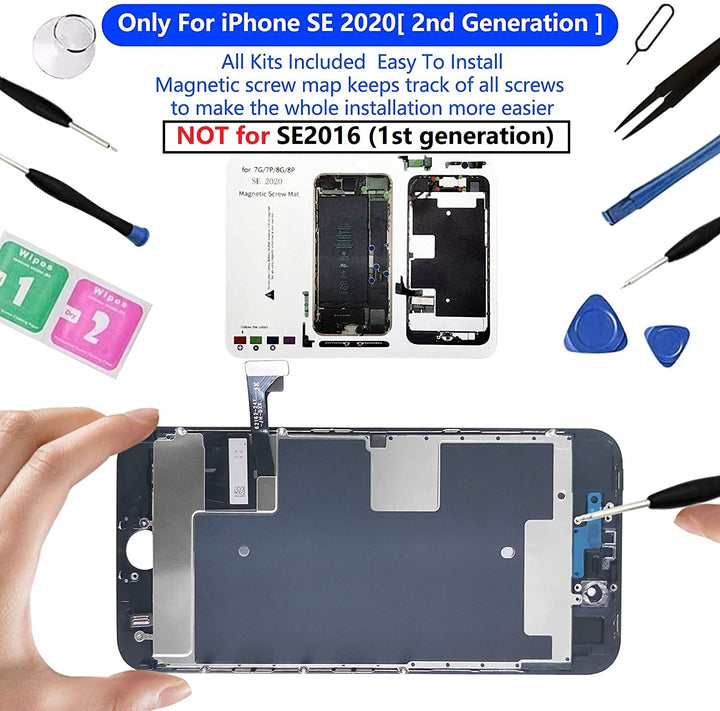 for iPhone 8/ SE 2020 2nd Generation Screen Replacement Black, LCD Touch Screen Digitizer with Repair Tools for A2275, A2298, A2296 with Waterproof Seal+Repair Tools+Screen Protector
