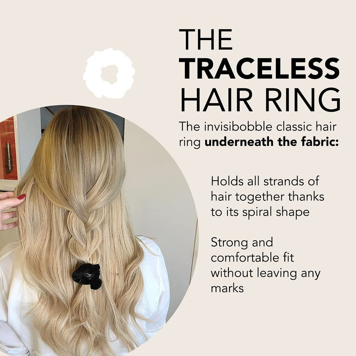Sprunchie Spiral Hair Ring - True Black and Prima Ballerina- 2 Pack- Scrunchie Stylish Bracelet, Strong Elastic Grip Coil Accessories for Women - Gentle for Girls Teens and Thick Hair