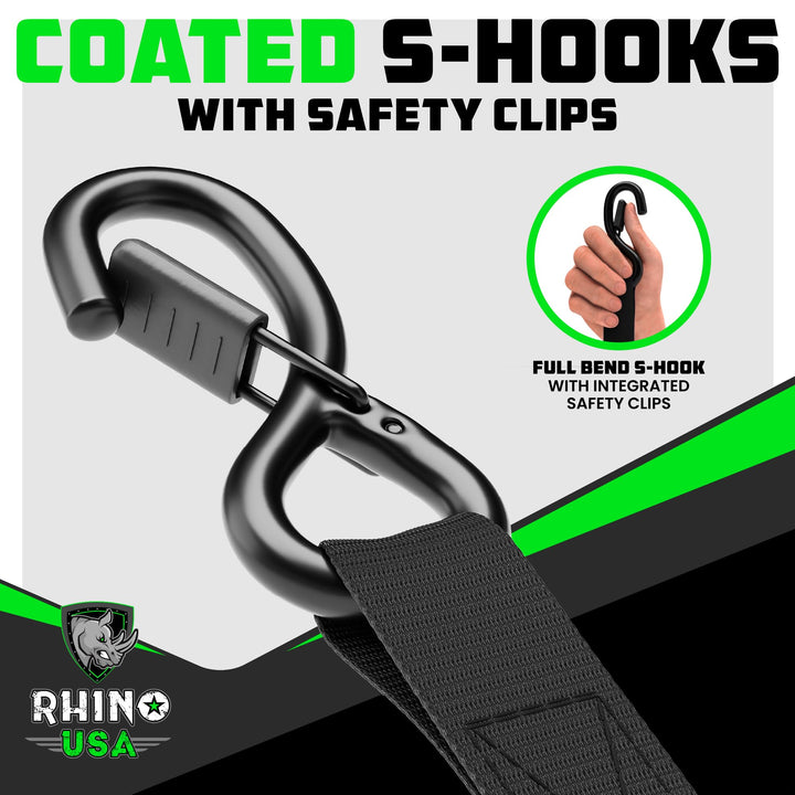 Ratchet Straps Tie Downs (4-Pack) - 1 Inch x 15 Feet (1,823lb Break Strength) - Ultimate Tie Down Straps with Safety S Hooks - Premium Straps for Trucks, Cargo, Moving, Appliances - Black