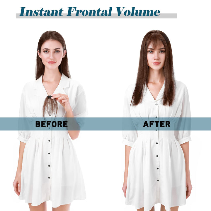 S-noilite Clip in Bangs Human Hair Thin Air Bangs Extension with Temples 1 Clip One Piece Clip on Bangs Hairpieces Soft Remy Hair For Women Girls (Medium Brown)