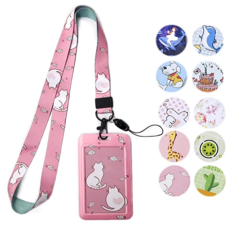Cute Lanyard with ID Badge Holder for Women Kids (Little Cat)