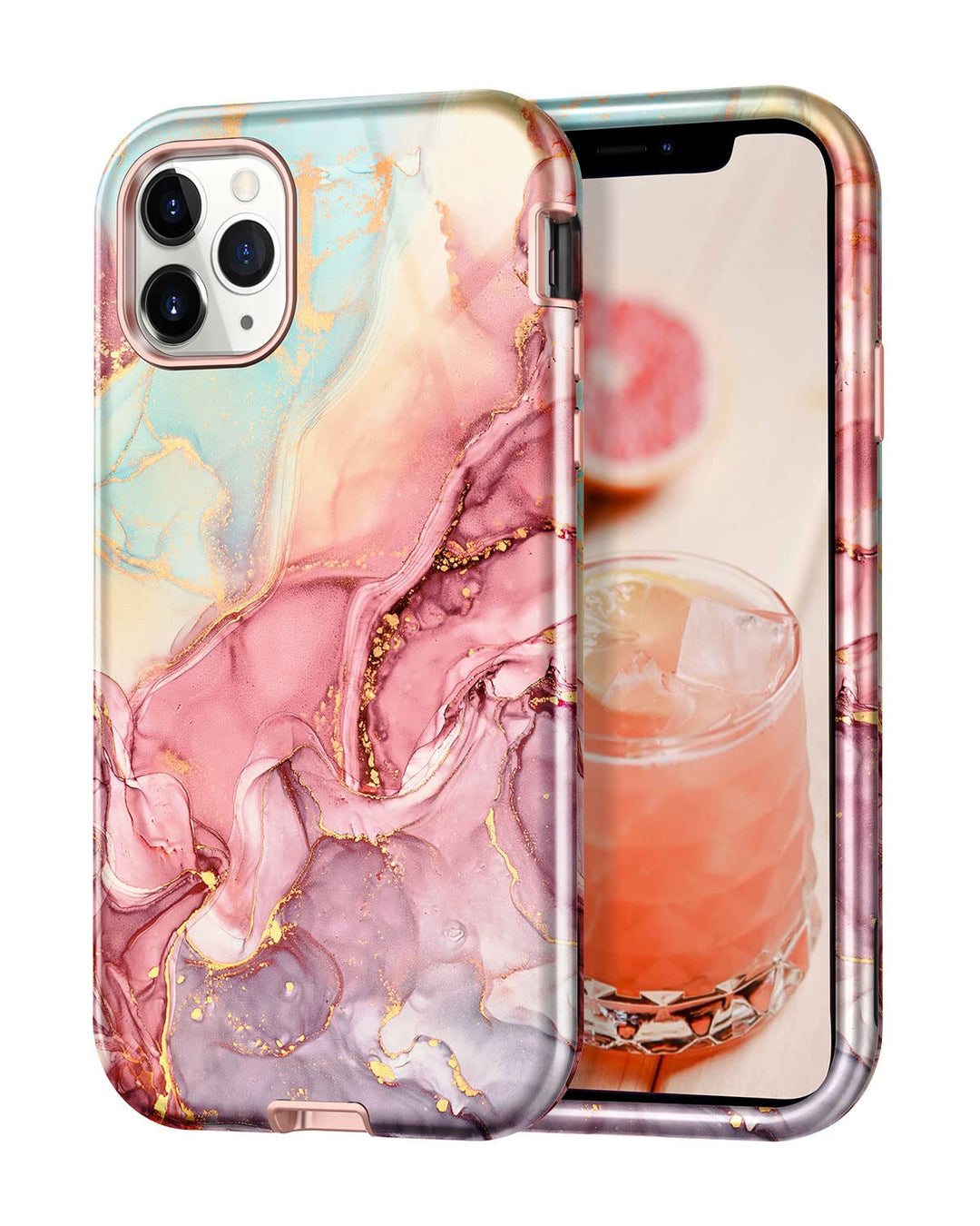 for iPhone 11 Pro Max Case (2019),[Military Grade Drop Tested] Marble Pattern Design Slim Rugged Shockproof Women Girls Men Protective Anti-Scratch Cover for iPhone 11 Pro Max, All Rose Gold