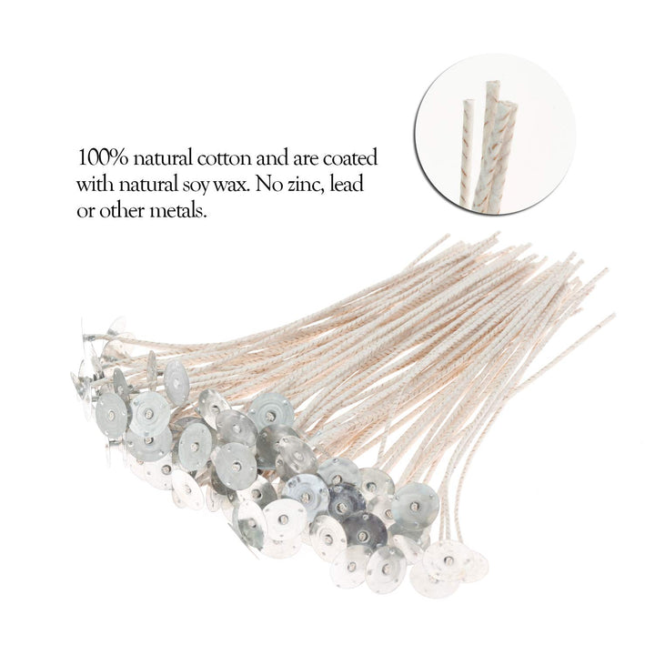 100pcs 6inch Soy Candle Wicks for Candle Making - Coated with Natural Soy Wax, Low Smoke - Cotton Threads Woven with Paper -Thick Candle Wick with Base.