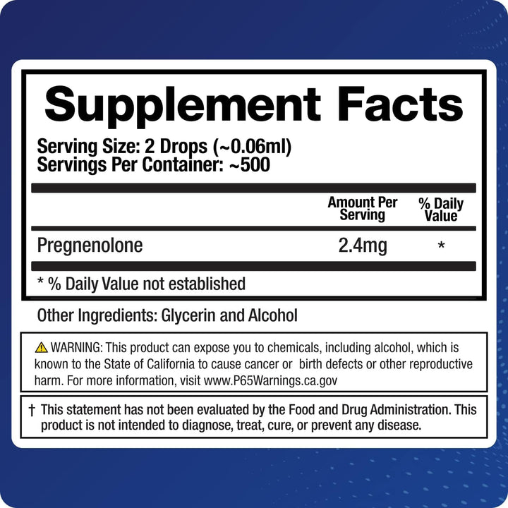 Pregnenolone Supplement, Sublingual Micronized Liquid for Memory, Mood, Brain Health | 3X Better Absorption Than Capsules (30 ml) - 30-60 Day Supply