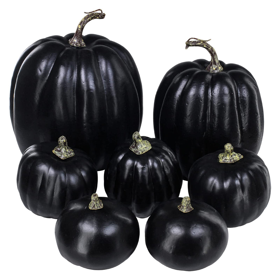 7 Pcs Assorted Artificial Teal Green Pumpkins Harvest Pumpkins Decorative Pumpkins Foam Pumpkins for Farmhouse Rustic Fall Thanksgiving Halloween Table Centerpiece Mantel Kitchen Decor