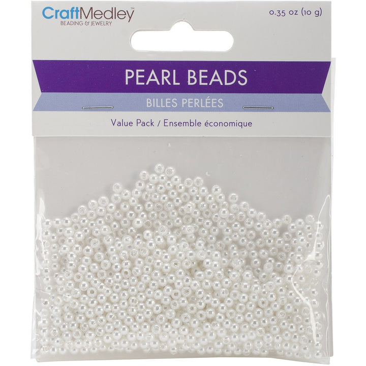 Craft Medley 850 Piece Acrylic Pearl Beads, 3mm, Sleek White