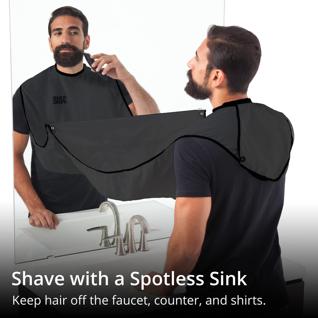 Beard King - The Official Beard Bib - Hair Clippings Catcher &amp; Grooming Cape Apron - â€œAs Seen On Shark Tankâ€ - Black (Lite Version)