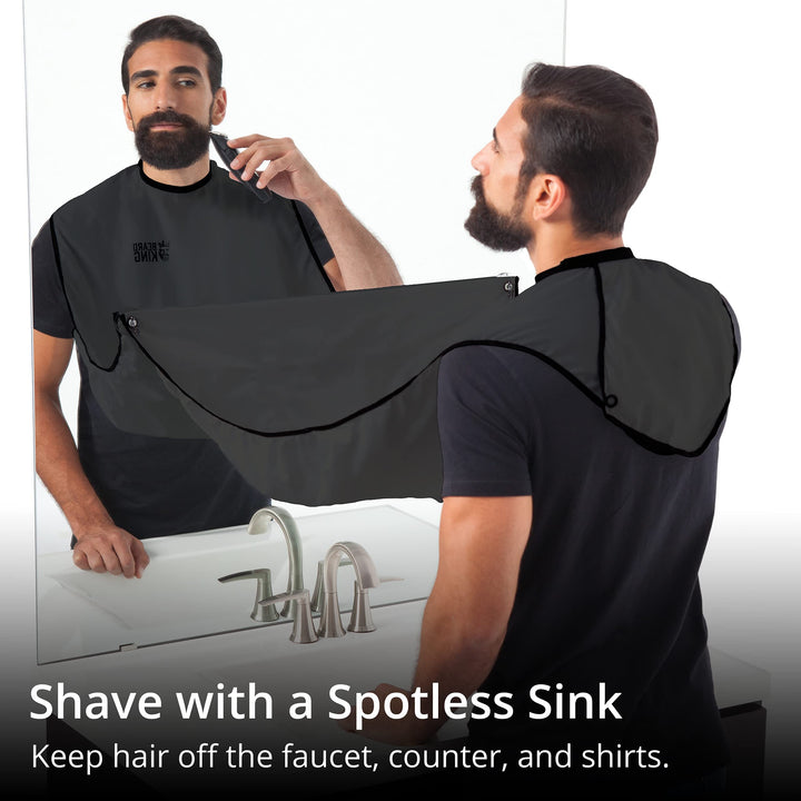 Beard King - The Official Beard Bib - Hair Clippings Catcher &amp; Grooming Cape Apron - â€œAs Seen On Shark Tankâ€ - Black (Lite Version)