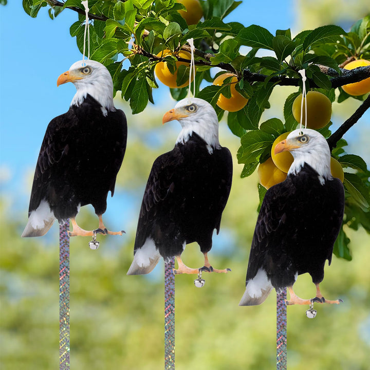 Kungfu Mall Owl to Keep Birds Away, 3 Pack Bird Scare Hawk Fake Owl, Reflective Hanging Bird Decoration, Bird Control Device to Keep Birds Pigeon Woodpecker Away from Patio Garden