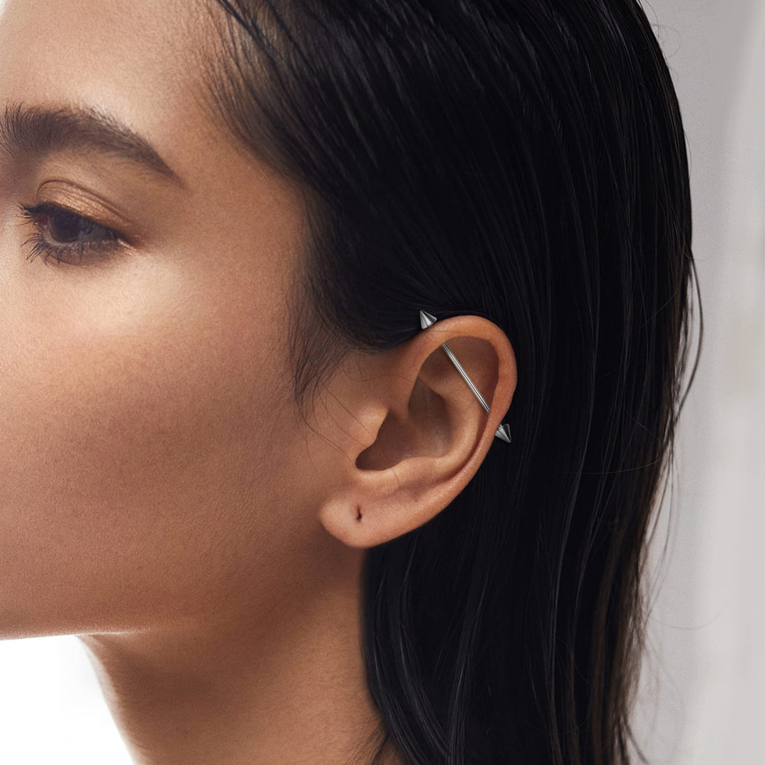 Industrial Piercing Jewelry 14G 16G Stainless Steel Industrial Earrings with Chain Dangle Industrial Piercing Bar Double Cartilage Helix Piercing Earrings Industrial Barbell for Women Men