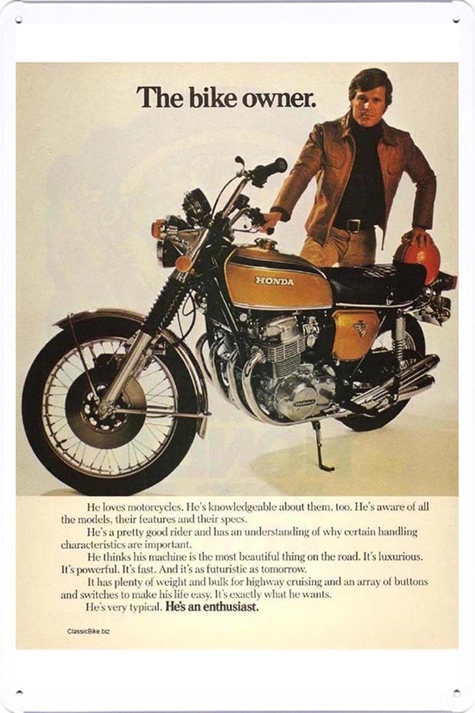 Honda The Bike Owner 7.8x11.8 Tin Poster Metal Plate Wall Decor