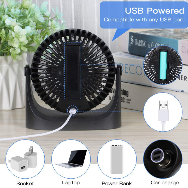 Battery Operated Fan, Small Table Fan with Strong Airflow Quiet Operation Portable Fan Speed Adjustable Head Mini Personal Fan for Home Office Bedroom Table and Desktop